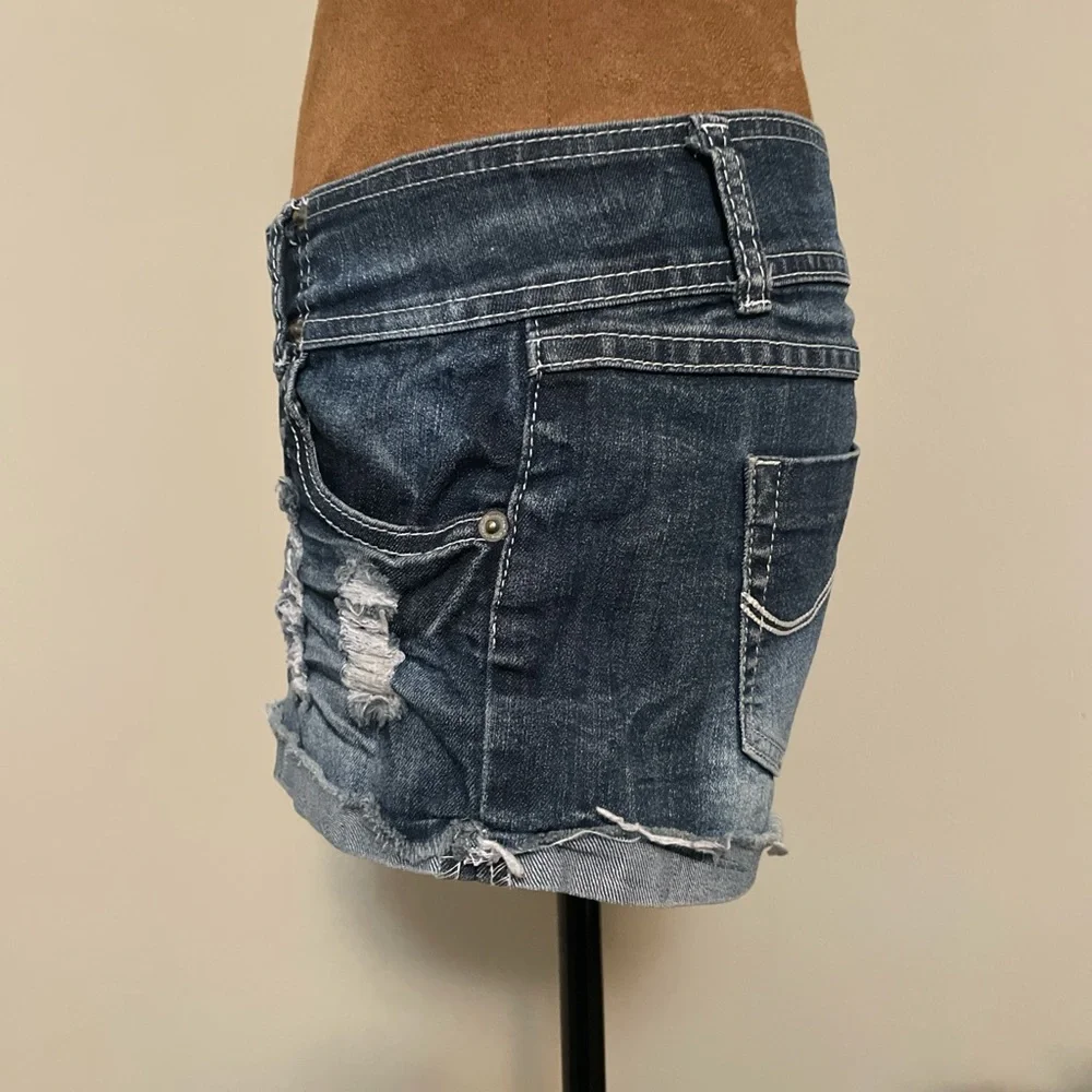 Distressed Denim Blue Shorts